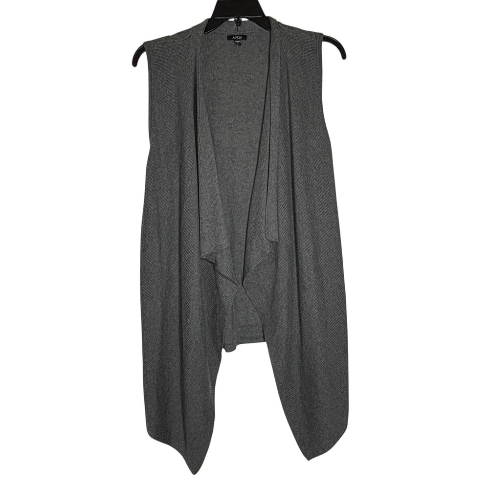 APT. 9 Women's 1X Gray Sleeveless Cardigan‎ Duster Knit Vest Drape Front